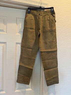 Yaza Couture size medium olive green 100% linen ankle length pants minimalist
